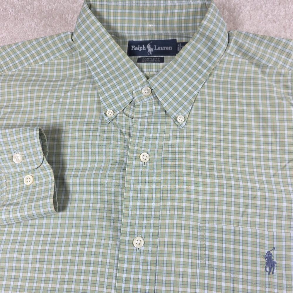 Ralph Lauren Shirt Mens XL Green Plaid Bartlett Cotton Pony Logo Button Down
